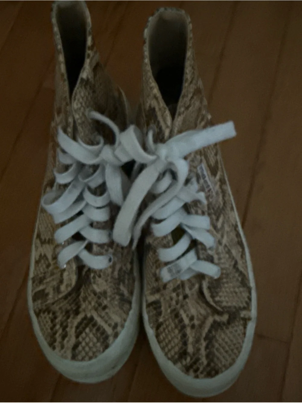 Superga Kids Snake-Print High-Top Sneakers in Tan and White